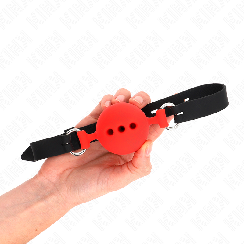 Kink Collar & Gag Kink - Full Silicone Gag 55 X 2 Cm With 5 Cm Ball Size L Red Adjustable 35-51 Cm