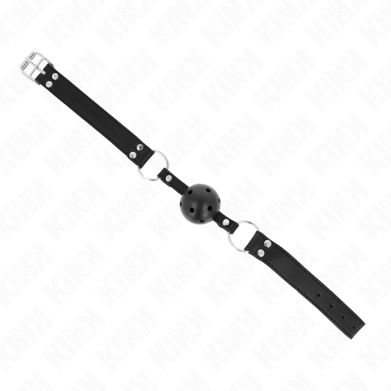 Kink Collar & Gag Kink - Breathable Ball 4 Cm Gag With Double Rivet Model 1 Black 62.5 X 2.5 Cm Adjustable 42-58 Cm
