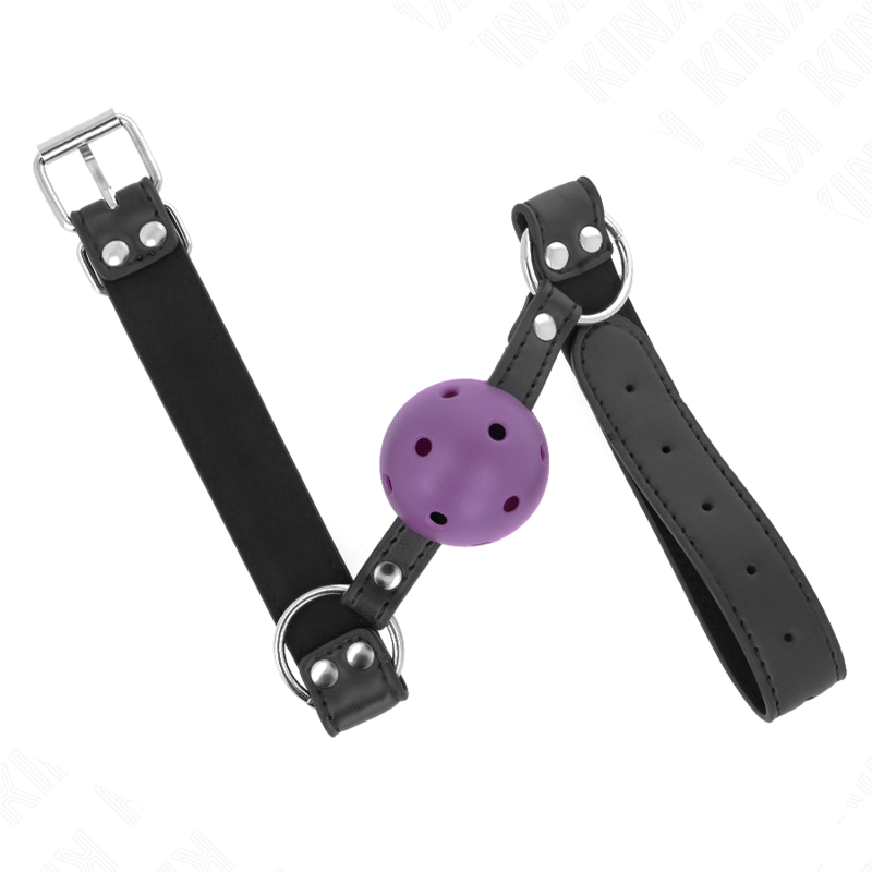 Kink Collar & Gag Kink - Breathable Ball 4 Cm Gag With Double Rivet Purple 62.5 X 2.5 Cm Adjustable 42-58 Cm