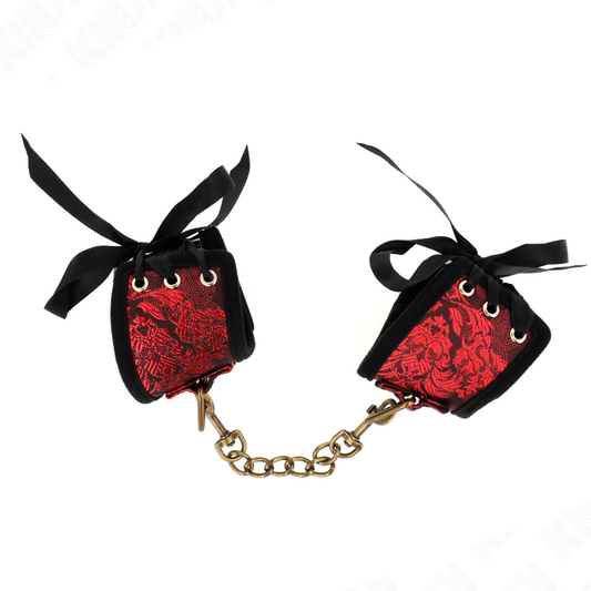 Kink Wrist Restraint Kink - Scandal Wrist Restraints Red-Black Lace Details 24.5 Cm X 6.5 Cm