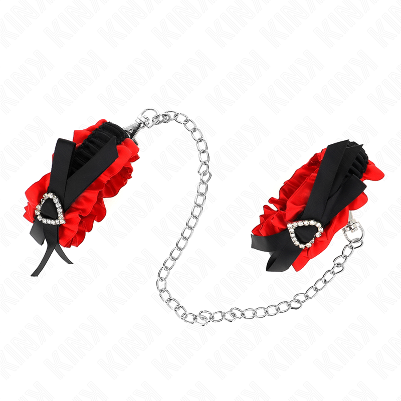 Kink Wrist Restraint Kink - Lace Elastic Wrist Restraints Red Heart Details Adjustable 22-35 Cm