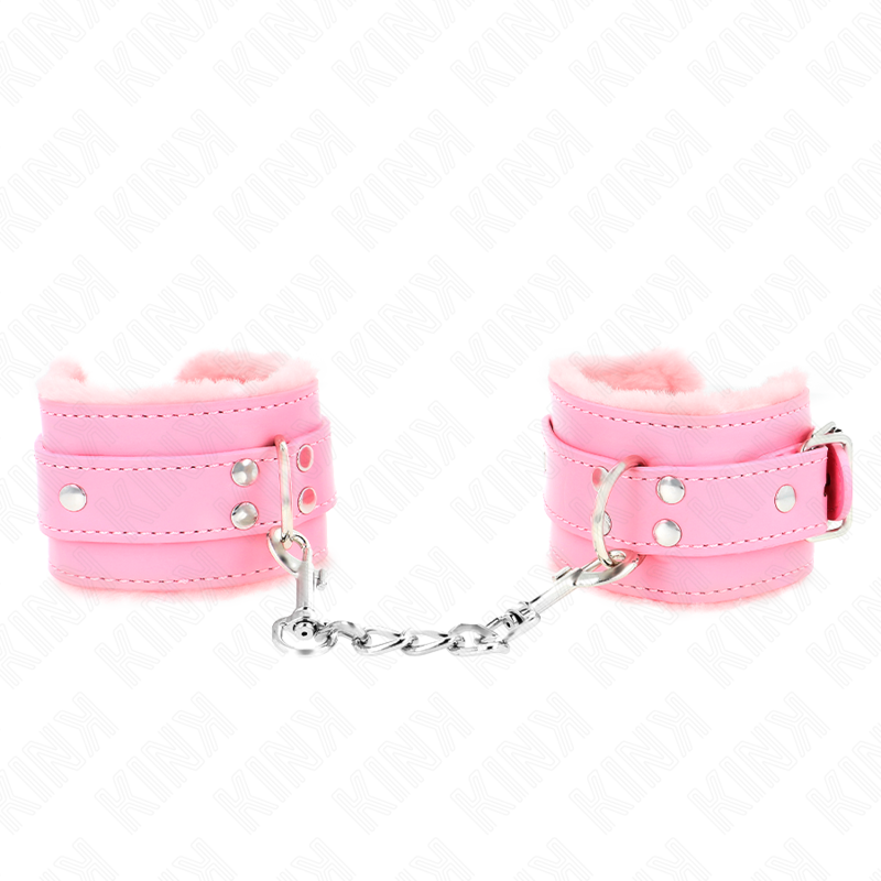 Kink Wrist Restraint Kink - Fur Lined Wrist Restraints Pink With Pink Belt Adjustable 17-29 Cm X 6 Cm