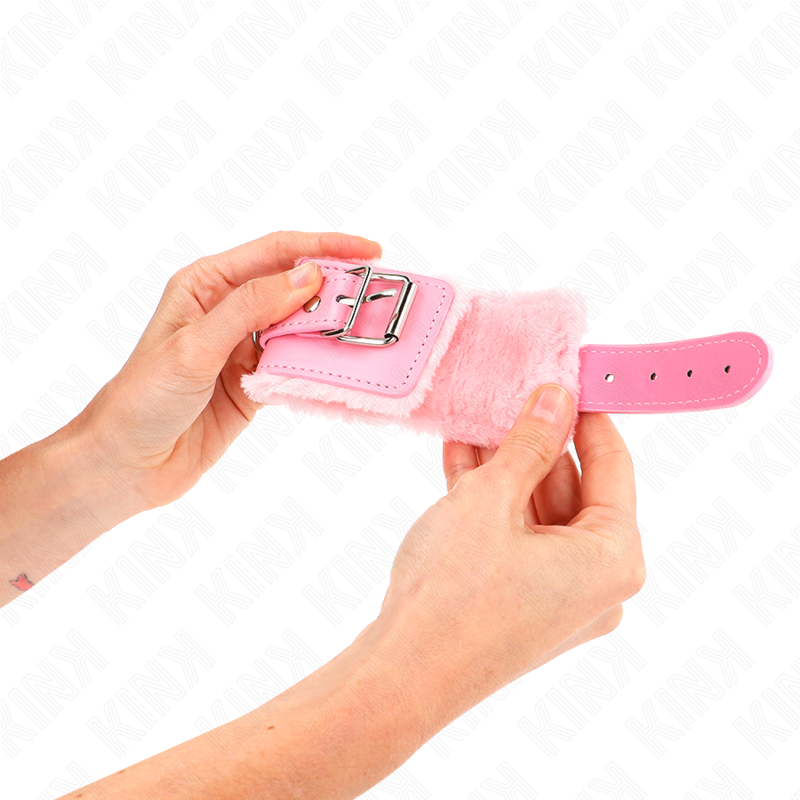 Kink Wrist Restraint Kink - Fur Lined Wrist Restraints Pink With Pink Belt Adjustable 17-29 Cm X 6 Cm