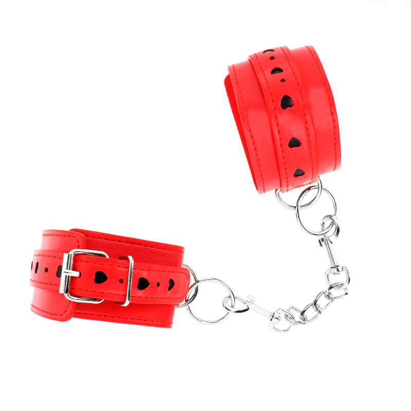 Kink Wrist Restraint Kink - Red Wrist Restraints With Black Heart Inlay Adjustable 21-28 Cm X 5.5 Cm