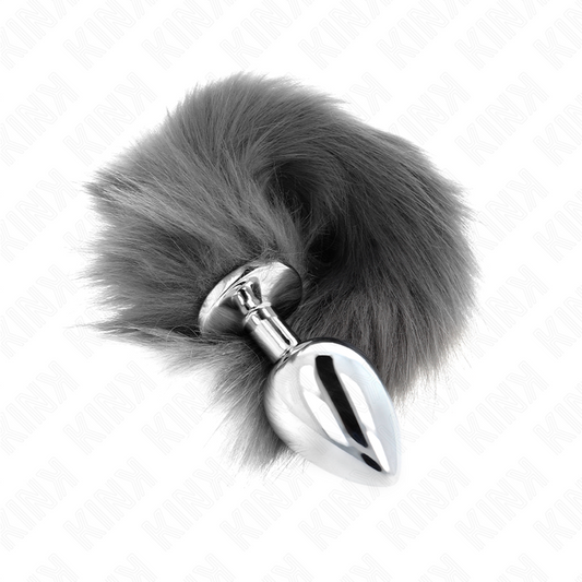 Kink Pleasure Plugs Kink - Anal Plug Size L 10 X 4 Cm With Synthetic Tail 40 Cm Grey And White