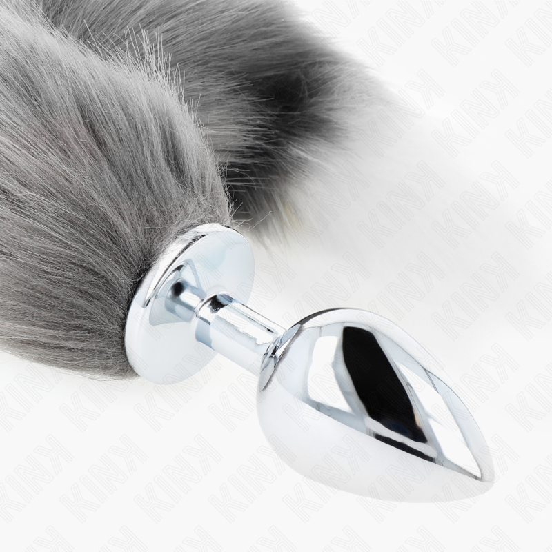 Kink Pleasure Plugs Kink - Anal Plug Size L 10 X 4 Cm With Synthetic Tail 40 Cm Grey And White
