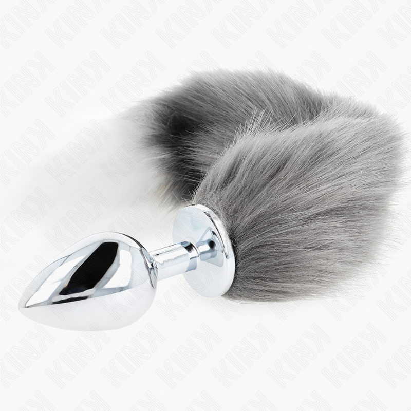 Kink Pleasure Plugs Kink - Anal Plug Size L 10 X 4 Cm With Synthetic Tail 40 Cm Grey And White