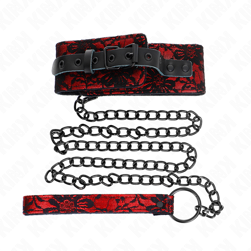Kink Collar & Gag Kink - Lace Necklace With Belt With Real Leather Belt 105 Cm / 44 X 5.5 Cm
