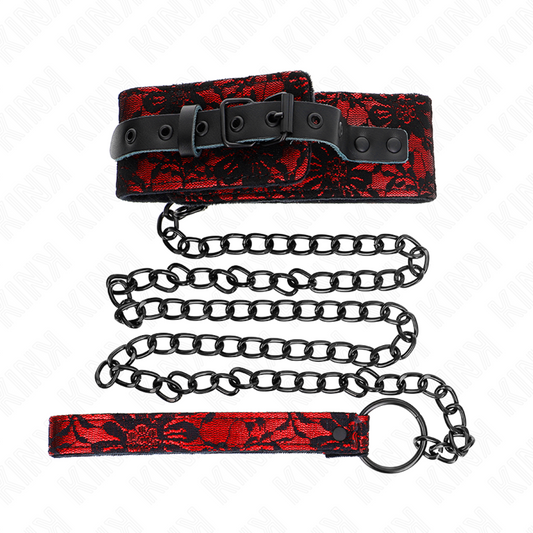 Kink Collar & Gag Kink - Lace Necklace With Belt With Real Leather Belt 105 Cm / 44 X 5.5 Cm