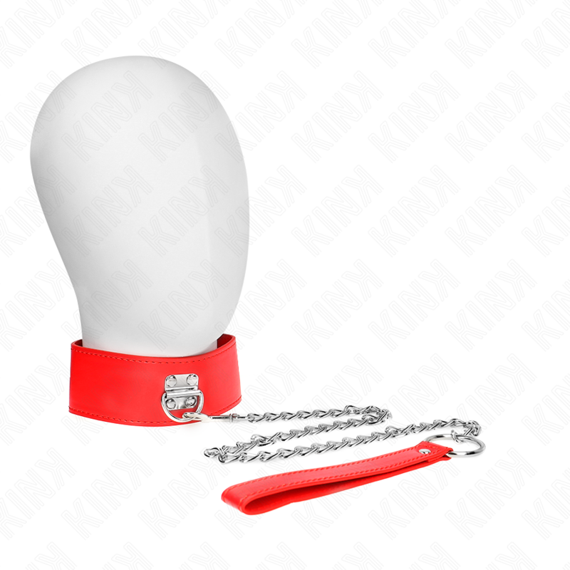 Kink Collar & Gag Kink - Necklace With Belt 65 Cm With Wide Red Strap Adjustable 33.5-41 Cm X 5 Cm