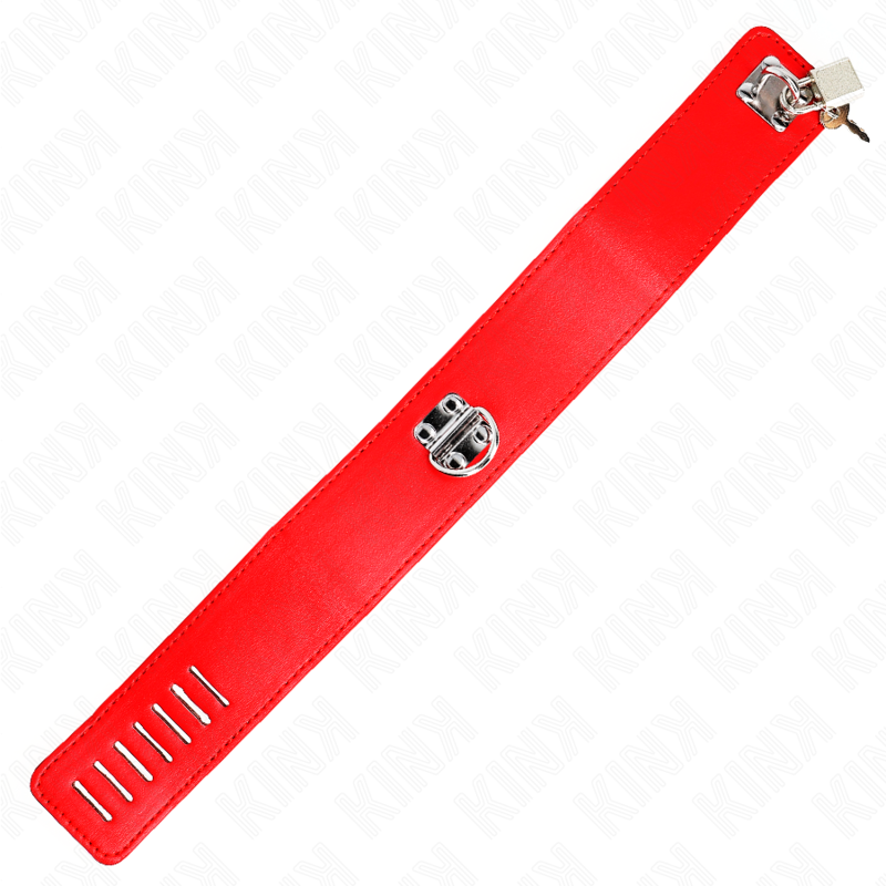 Kink Collar & Gag Kink - Necklace With Belt 65 Cm With Wide Red Strap Adjustable 33.5-41 Cm X 5 Cm
