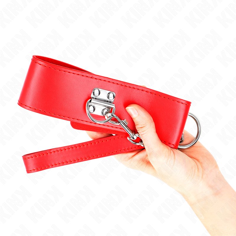 Kink Collar & Gag Kink - Necklace With Belt 65 Cm With Wide Red Strap Adjustable 33.5-41 Cm X 5 Cm