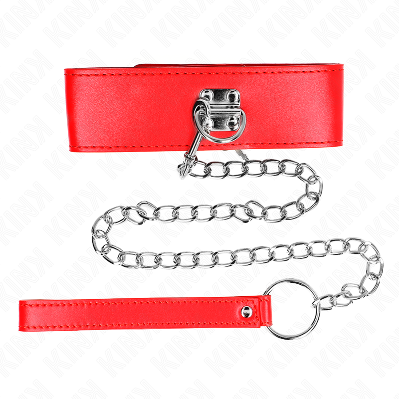 Kink Collar & Gag Kink - Necklace With Belt 65 Cm With Wide Red Strap Adjustable 33.5-41 Cm X 5 Cm
