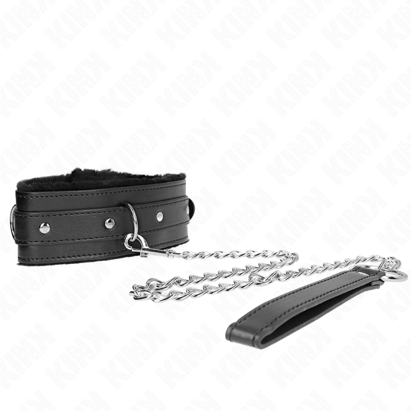 Kink Collar & Gag Kink - Collar With Leash 65 Cm With Restrictions Black 36-42 Cm X 5.5 Cm