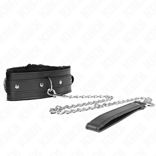 Kink Collar & Gag Kink - Collar With Leash 65 Cm With Restrictions Black 36-42 Cm X 5.5 Cm