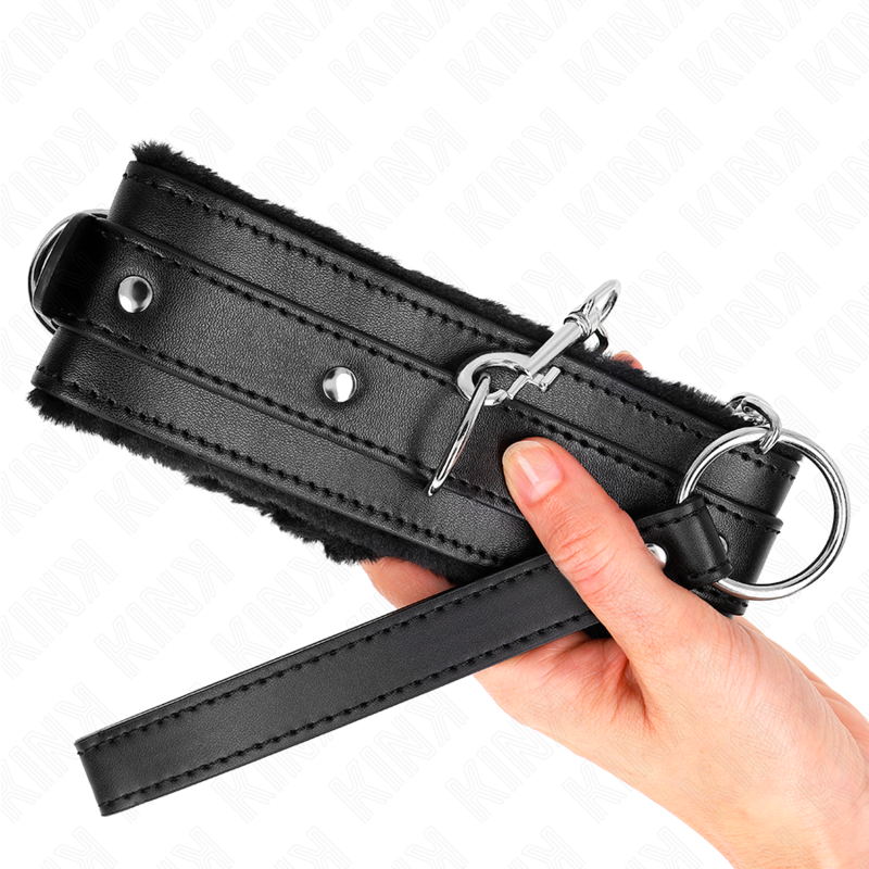 Kink Collar & Gag Kink - Collar With Leash 65 Cm With Restrictions Black 36-42 Cm X 5.5 Cm