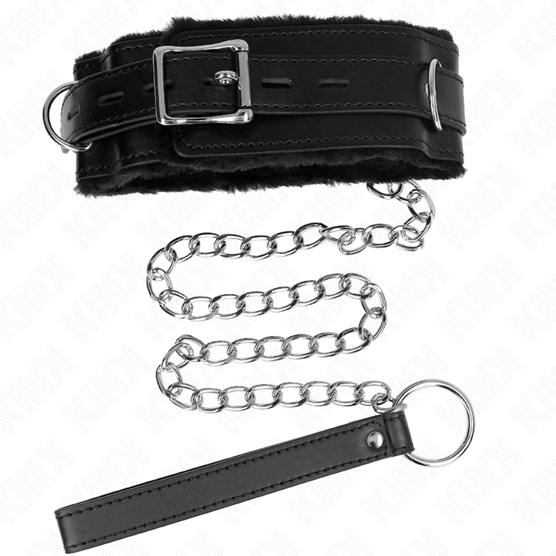 Kink Collar & Gag Kink - Collar With Leash 65 Cm With Restrictions Black 36-42 Cm X 5.5 Cm