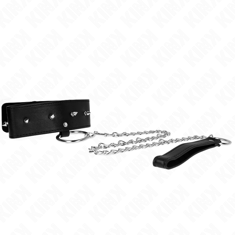 Kink Collar & Gag Kink - Necklace 65 Cm With Leash With Silver Studs Model 2 Adjustable 36-43 Cm X 5 Cm