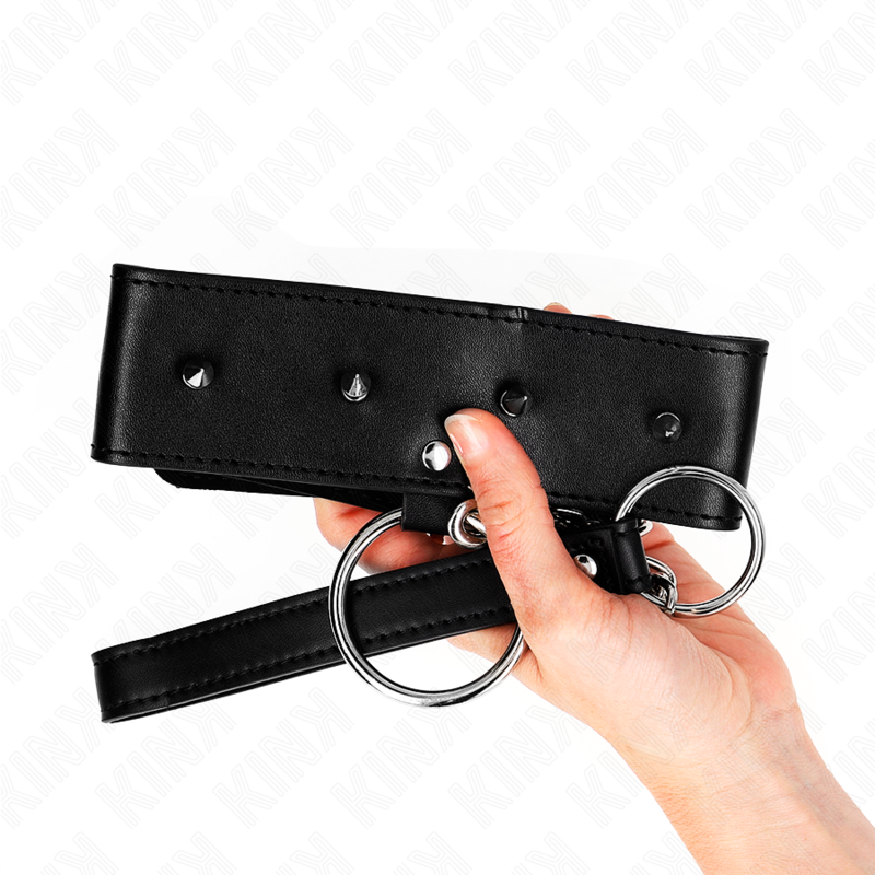 Kink Collar & Gag Kink - Necklace 65 Cm With Leash With Silver Studs Model 2 Adjustable 36-43 Cm X 5 Cm