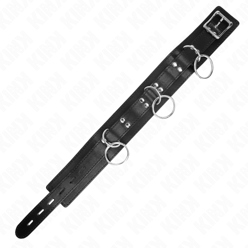Kink Collar & Gag Kink - 3 Ring Slavery Necklace With Strap 80 Cm 53 X 5 Cm