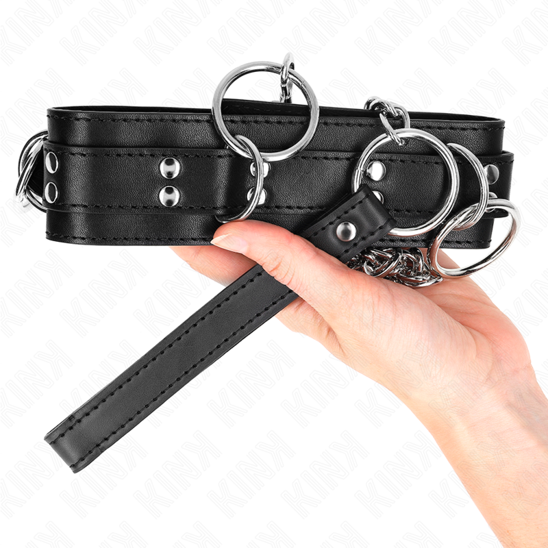 Kink Collar & Gag Kink - 3 Ring Slavery Necklace With Strap 80 Cm 53 X 5 Cm