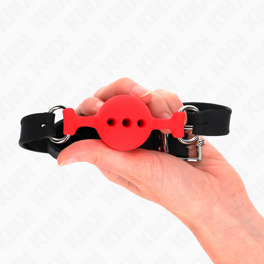 Kink Collar & Gag Kink - Full Silicone Gag 55 X 2 Cm With 4 Cm Ball Size S Red Adjustable 35-51 Cm