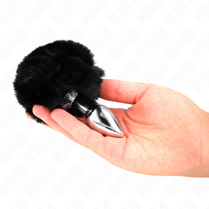 Kink Pleasure Plugs Kink - Stainless Steel Plug 7 X 3 Cm With Black Faux Fur Rabbit Tail 8 Cm