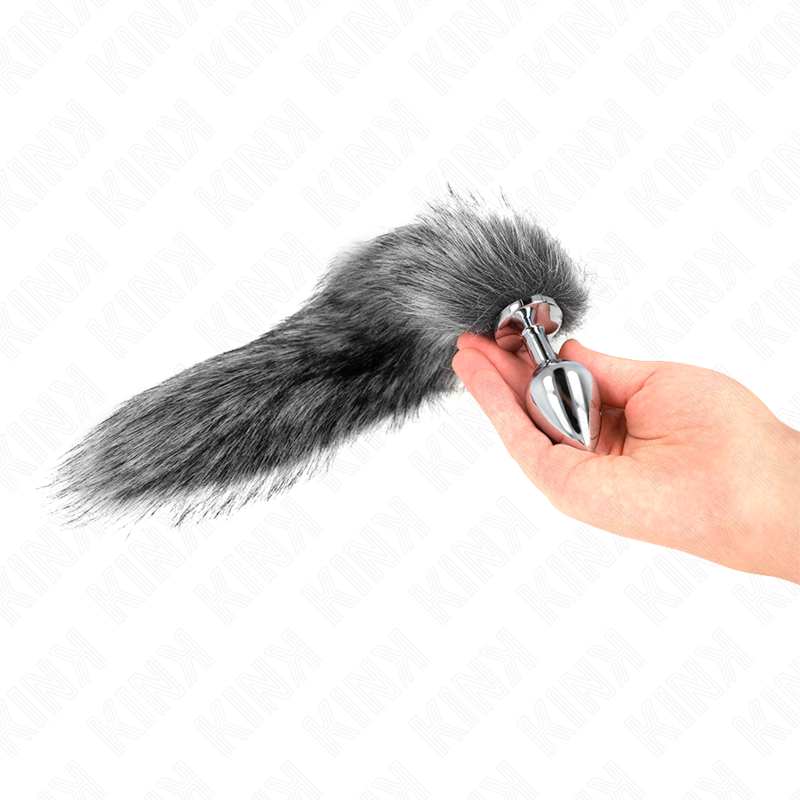 Kink Pleasure Plugs Kink - Anal Plug Size M 8 X 3.5 Cm With Synthetic Tail 40 Cm Grey