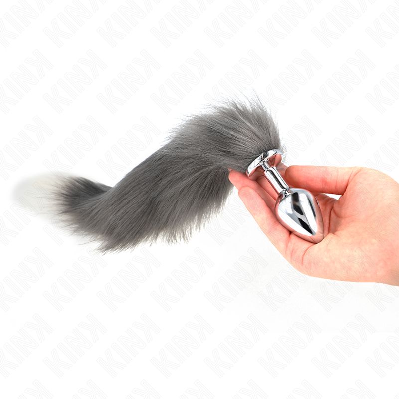 Kink Pleasure Plugs Kink - Anal Plug Size M 8 X 3.5 Cm With Synthetic Tail 40 Cm Grey And White