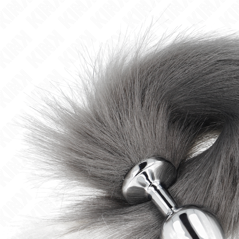 Kink Pleasure Plugs Kink - Anal Plug Size M 8 X 3.5 Cm With Synthetic Tail 40 Cm Grey And White