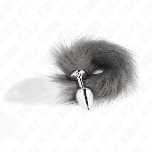 Kink Pleasure Plugs Kink - Anal Plug Size M 8 X 3.5 Cm With Synthetic Tail 40 Cm Grey And White