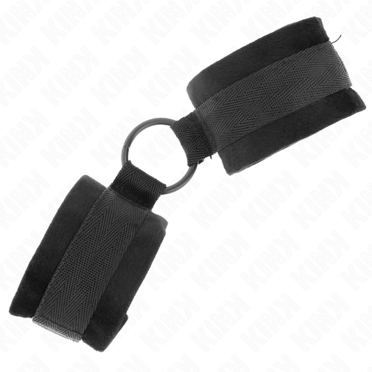 Kink Wrist Restraint Kink - Beginner Fur Hand Cuffs 25 Cm With O-Ring 4 Cm Black Adjustable 15-25 Cm