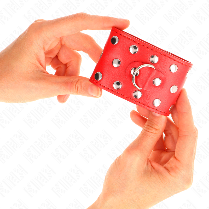 Kink Wrist Restraint Kink - Wrist Restraints With Snap Fasten Full Of Rivets Red Adjustable 19-24 Cm X 5.5 Cm