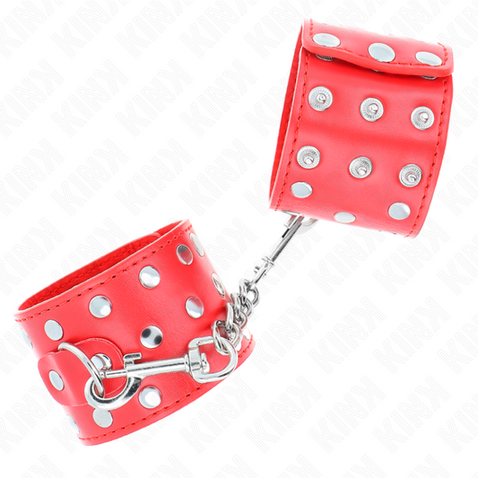 Kink Wrist Restraint Kink - Wrist Restraints With Snap Fasten Full Of Rivets Red Adjustable 19-24 Cm X 5.5 Cm