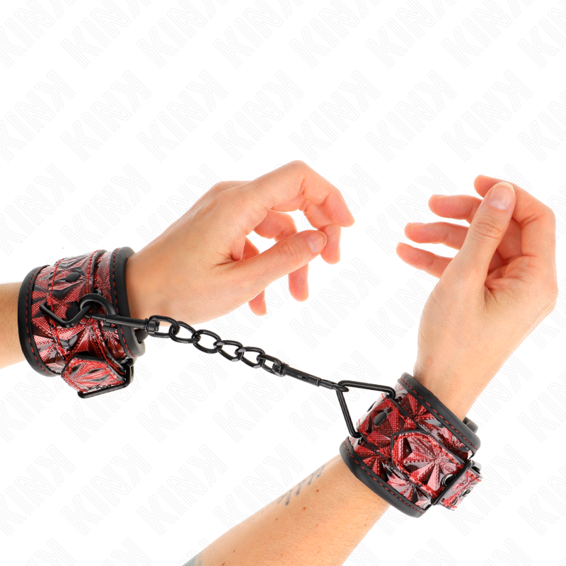Kink Wrist Restraint Kink - Diamond Pattern Wrist Restraints Dark Red Adjustable 17-26 Cm X 5.5 Cm