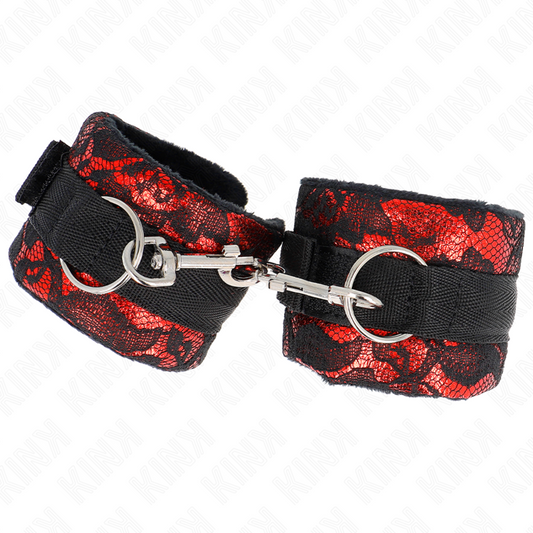 Kink Wrist Restraint Kink - Short Velvet Lace Wrist Restraints And Nylon Bind Red / Black 23 X 6.5 Cm