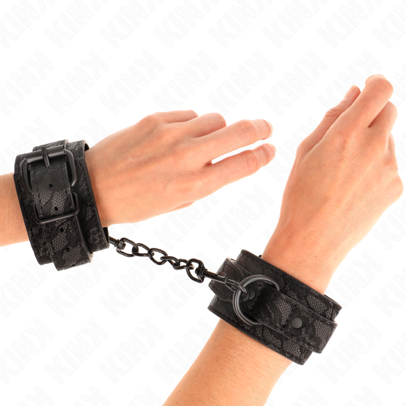 Kink Wrist Restraint Kink - Dark Lace Covered Wrist Cuffs Adjustable Black 19-26 Cm