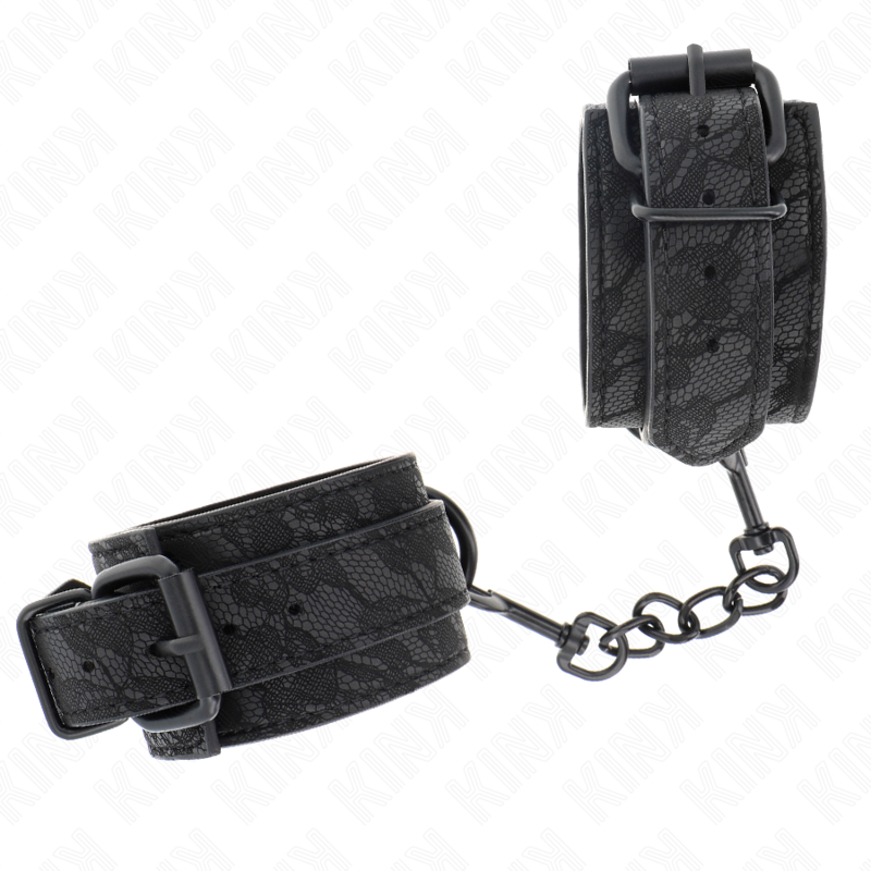 Kink Wrist Restraint Kink - Dark Lace Covered Wrist Cuffs Adjustable Black 19-26 Cm