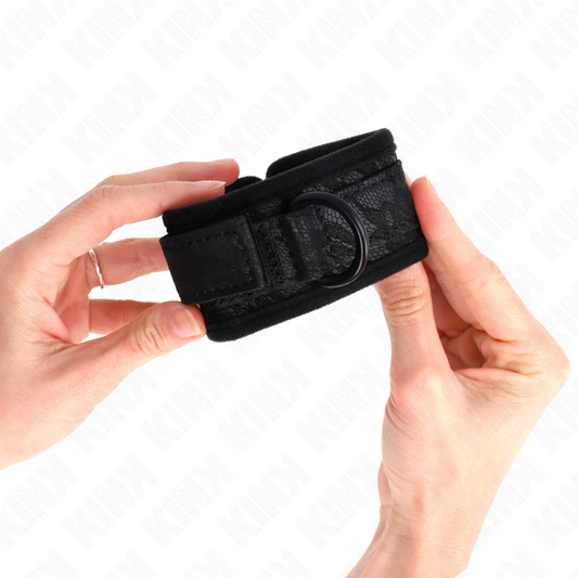 Kink Wrist Restraint Kink - Dark Lace Covered Wrist Cuffs Neoprene Adjustable Black 20-29 Cm X 5 Cm