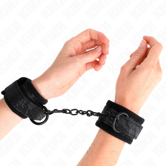 Kink Wrist Restraint Kink - Dark Lace Covered Wrist Cuffs Neoprene Adjustable Black 20-29 Cm X 5 Cm