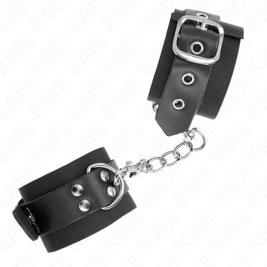 Kink Wrist Restraint Kink - Nylon Wrist Restraints Black With Leather Belt Black Adjustable 19-29 Cm X 5.1 Cm