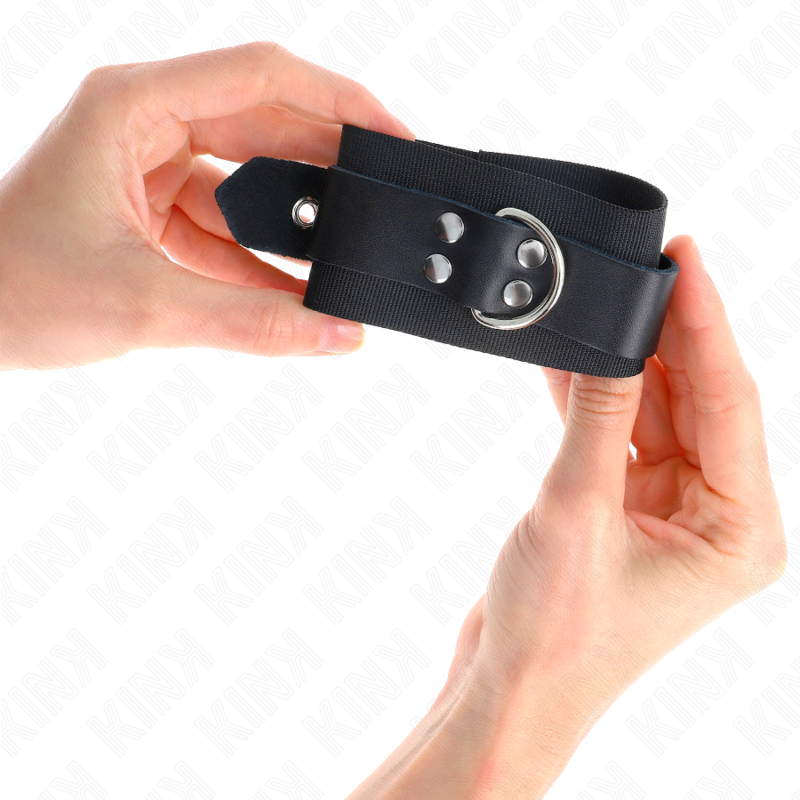 Kink Wrist Restraint Kink - Nylon Wrist Restraints Black With Leather Belt Black Adjustable 19-29 Cm X 5.1 Cm