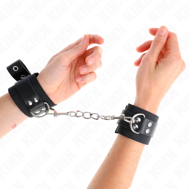 Kink Wrist Restraint Kink - Nylon Wrist Restraints Black With Leather Belt Black Adjustable 19-29 Cm X 5.1 Cm