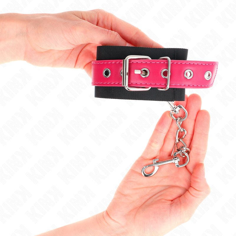 Kink Wrist Restraint Kink - Nylon Wrist Restraints Black With Leatherette Belt Raspberry Rose Adjustable 19-29 Cm X 5.1 Cm