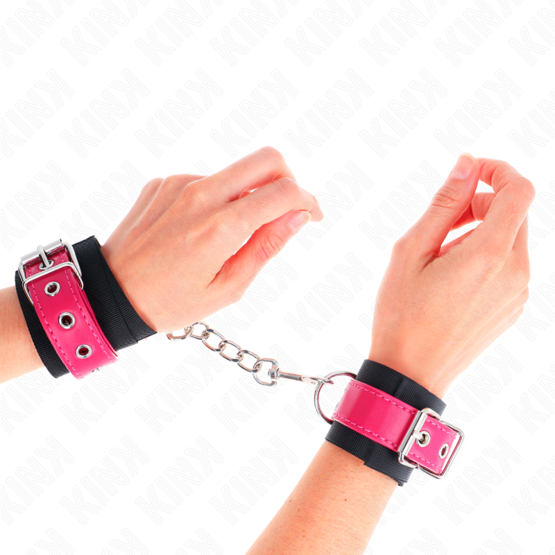 Kink Wrist Restraint Kink - Nylon Wrist Restraints Black With Leatherette Belt Raspberry Rose Adjustable 19-29 Cm X 5.1 Cm