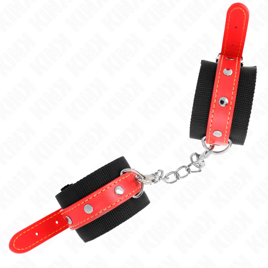Kink Wrist Restraint Kink - Nylon Wrist Restraints Black With Leatherette Red Adjustable 19-24 Cm X 5.5 Cm
