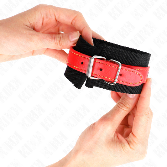 Kink Wrist Restraint Kink - Nylon Wrist Restraints Black With Leatherette Red Adjustable 19-24 Cm X 5.5 Cm