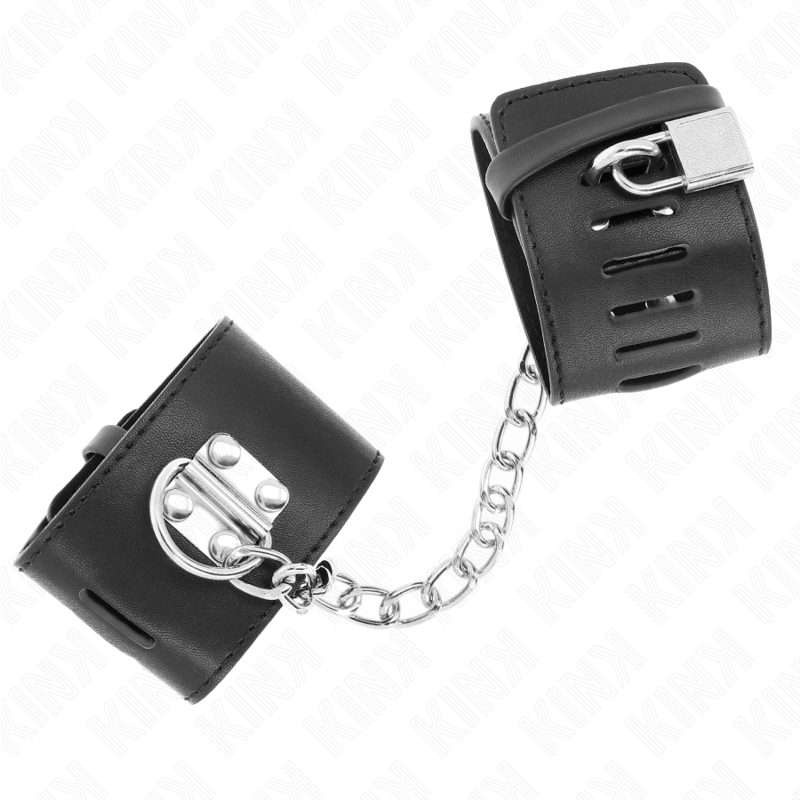 Kink Wrist Restraint Kink - Fixed Wrist Restraints With Chain 30 Cm And Padlock Closure Black Adjustable 16-23 Cm X 5.5 Cm