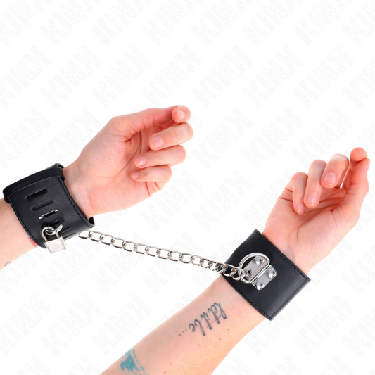 Kink Wrist Restraint Kink - Fixed Wrist Restraints With Chain 30 Cm And Padlock Closure Black Adjustable 16-23 Cm X 5.5 Cm