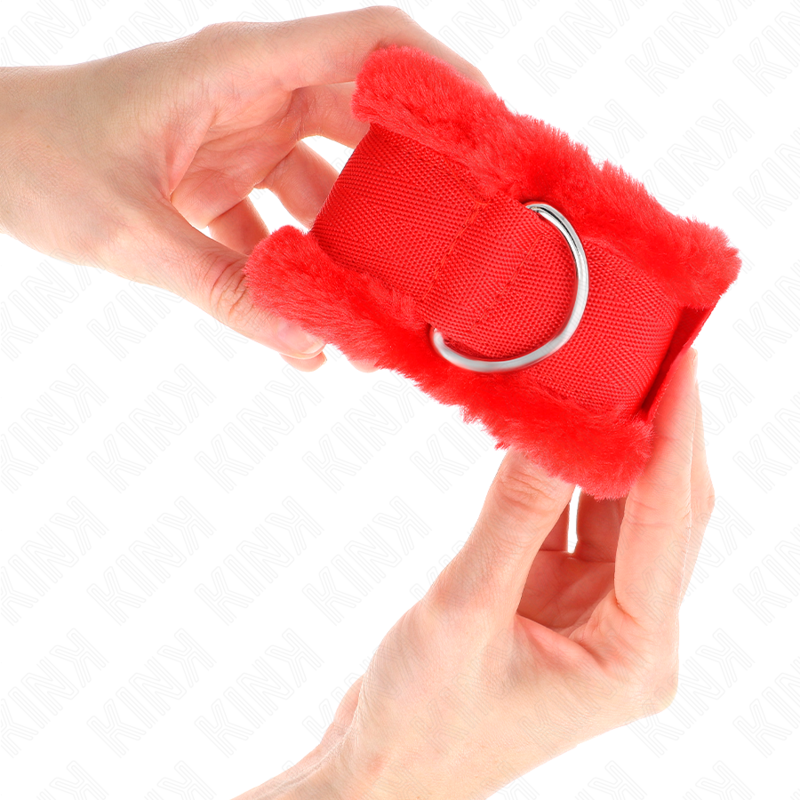 Kink Wrist Restraint Kink - Furry Lined Wrist Restraints Red Adjustable 17-31 Cm X 7 Cm
